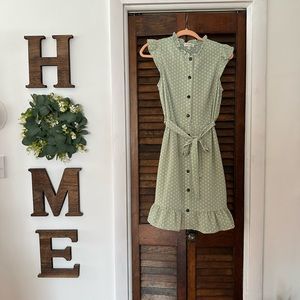 monteau Los Angeles sage green white polkadots dress.
